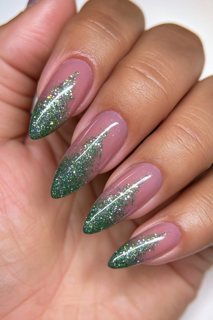 20 Green Glitter Christmas Tree Nails to Try This Season 12 Glitter drip Christmas tree nails