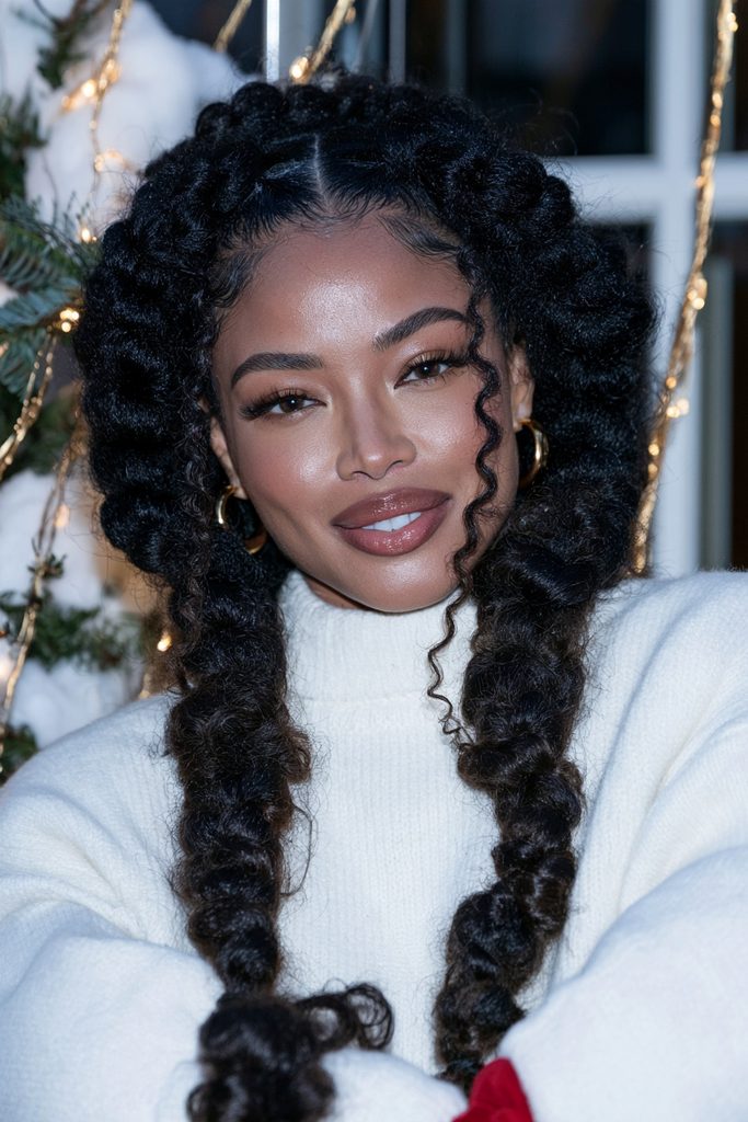 Goddess braids with Christmas accessories