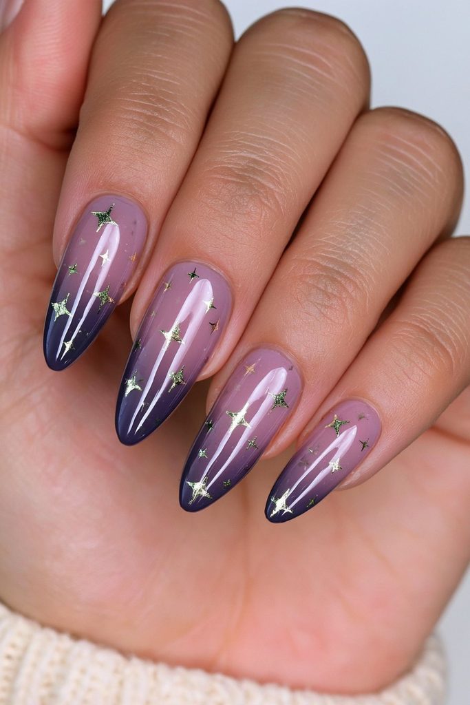 22 Coraline Nails That Are Subtle Enough for Everyday Wear 15 Navy nails gold foil stars