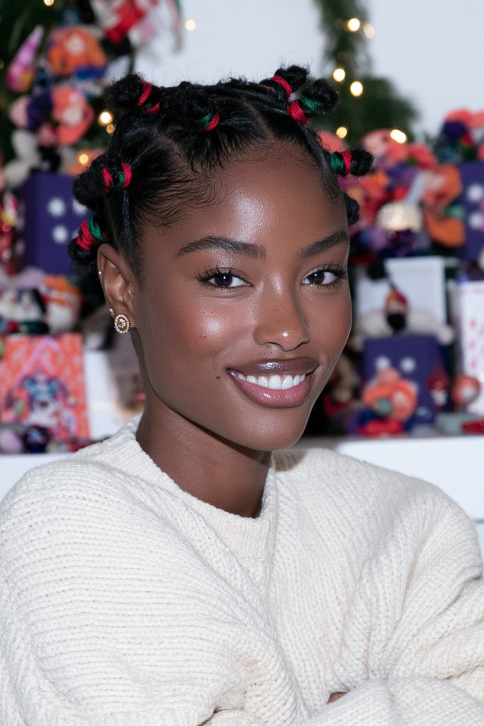 Hairline mini braids with festive ties