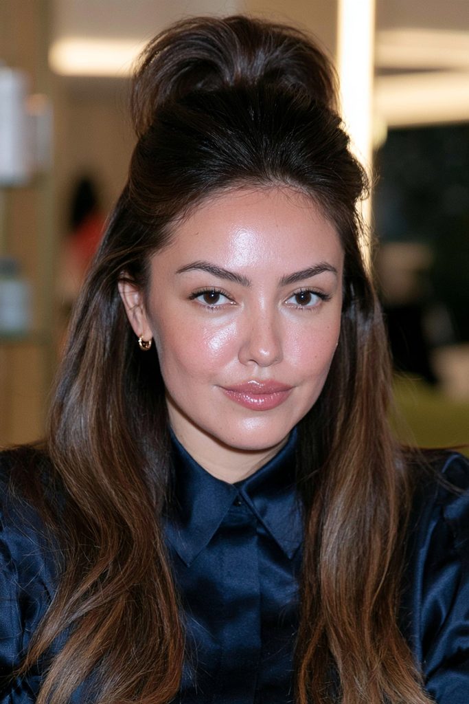 Half-up beehive voluminous hairstyle