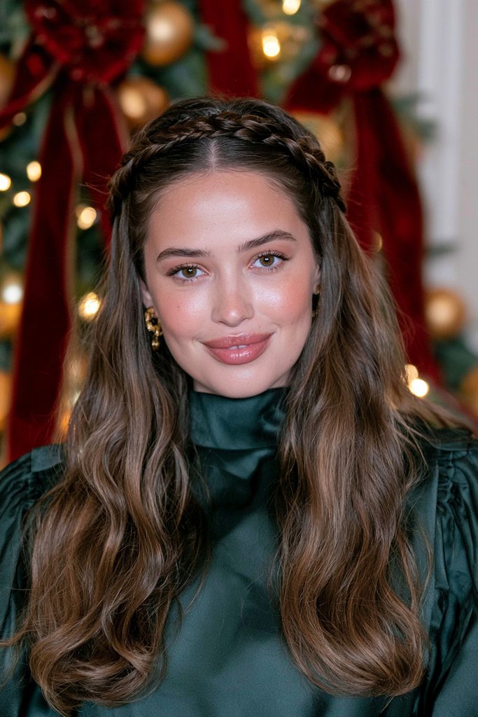 Half-up Dutch halo braid loose waves