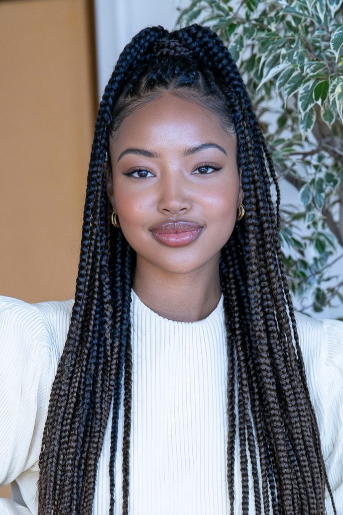 Half-up half-down box braid hairstyle