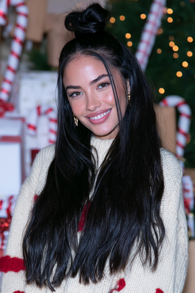 Half-up top knot Christmas hairstyle