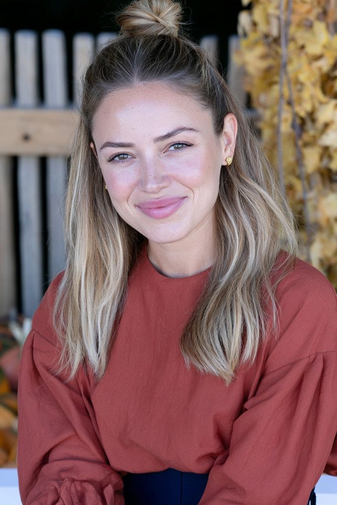 22 Easy Pumpkin Patch Hairstyles That Feel Cozy 3 Half-up twisted crown pumpkin patch hairstyle