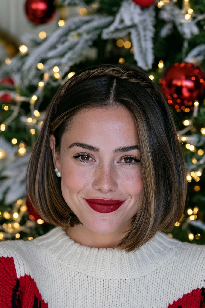 Headband braid Christmas short hairstyle