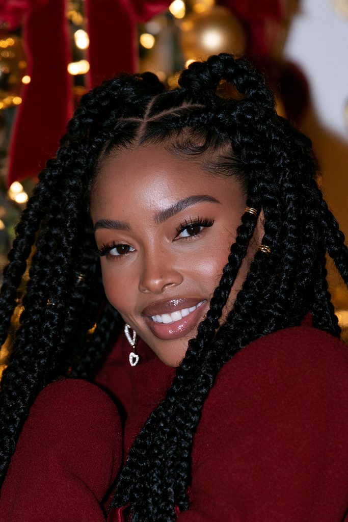Heart-part box braids Christmas hairstyle