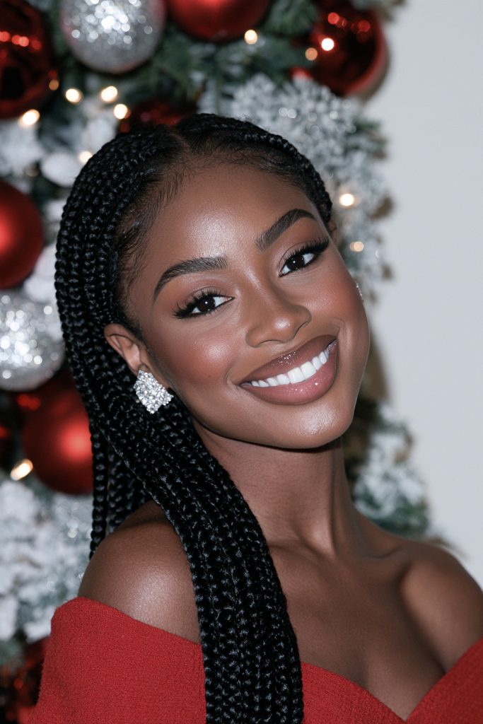 Side-swept lemonade braids Christmas hairstyle