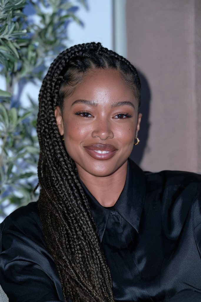 Side-swept lemonade braids with extensions