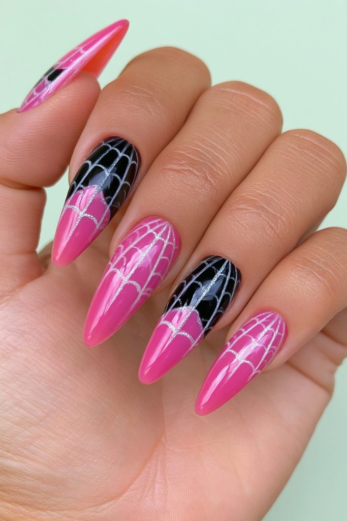 20 Spider Web Nail Ideas for a Spooky-Chic Halloween 20 Long pencil spider web nails
