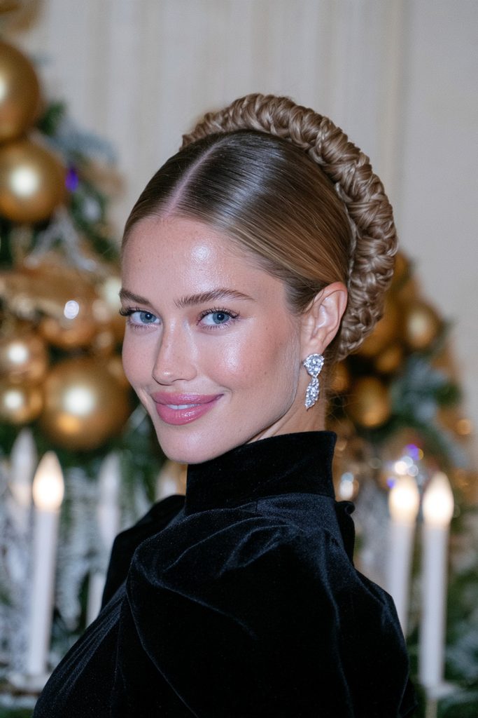 Low braided chignon Christmas updo