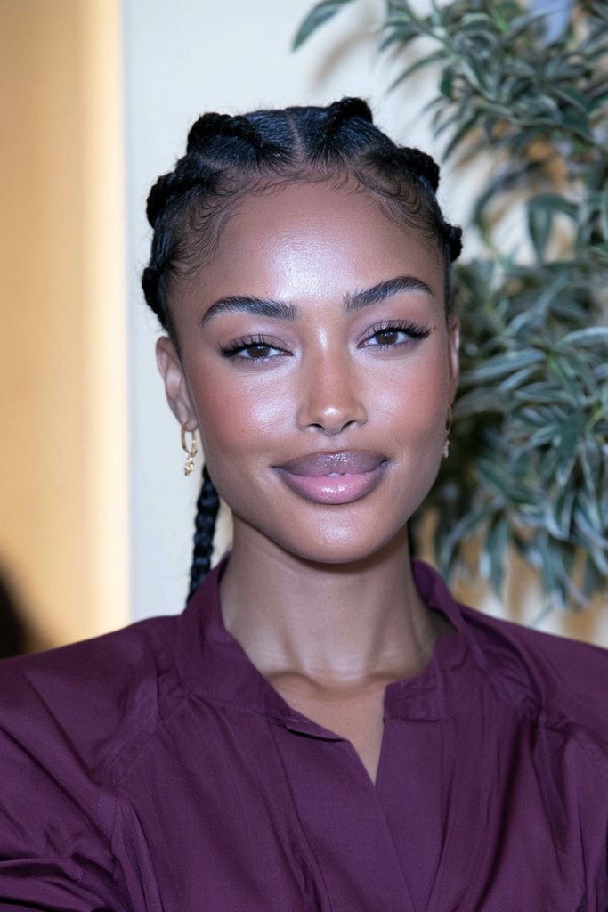 Low braided bun face-framing braids