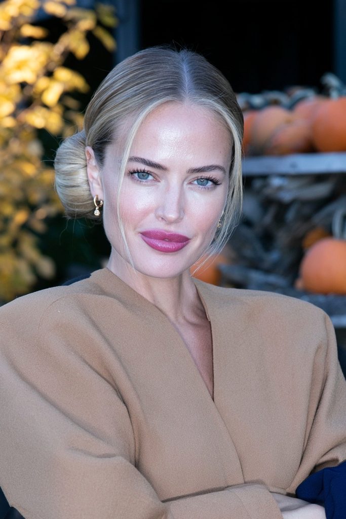 22 Easy Pumpkin Patch Hairstyles That Feel Cozy 16 Elegant low chignon autumn hairstyle