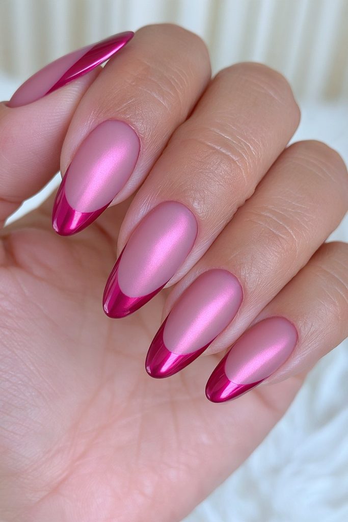 Matte glossy burgundy French nails