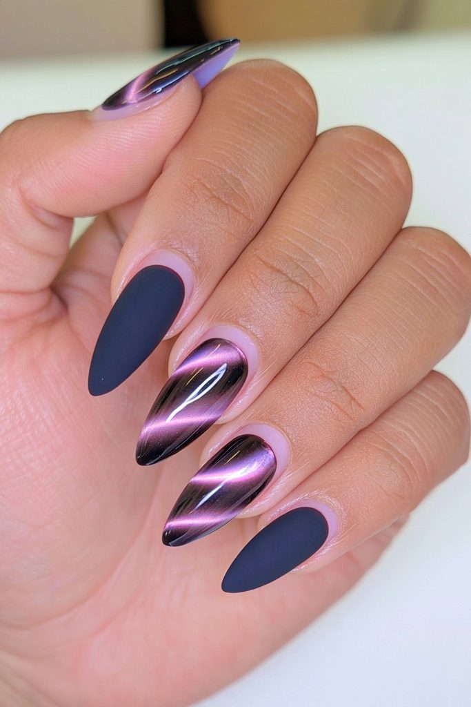 Matte glossy black cat-eye accents