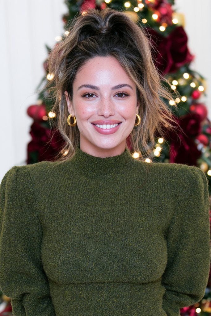 Messy high ponytail face-framing pieces