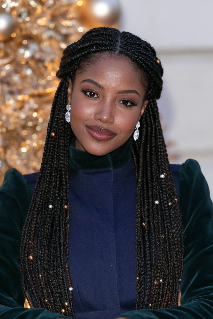 Micro braids with Christmas beads
