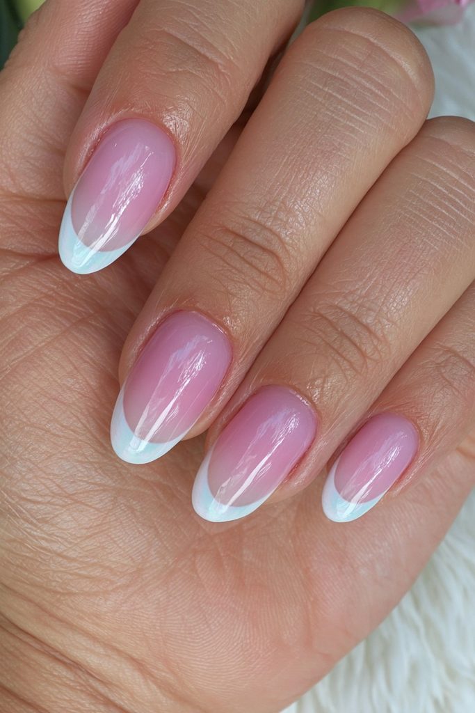 Snow white micro French tip nails