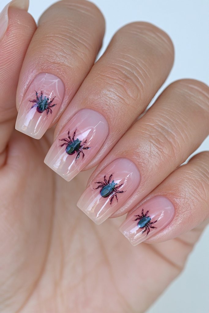 20 Spider Web Nail Ideas for a Spooky-Chic Halloween 14 Minimal micro spider nail art