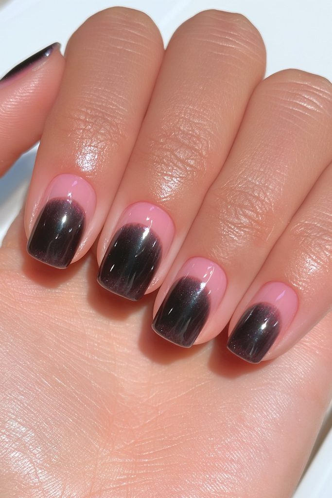 22 Coraline Nails That Are Subtle Enough for Everyday Wear 10 Midnight navy half-moon nails