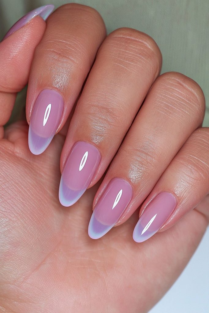 Milky blue jelly finish nails