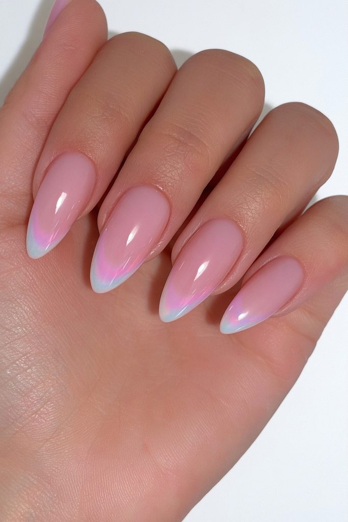 Short milky builder gel almond nails