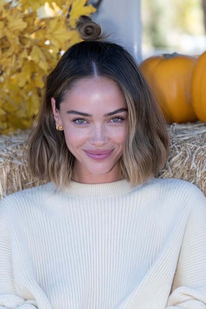22 Easy Pumpkin Patch Hairstyles That Feel Cozy 22 Mini half-up bun short bob