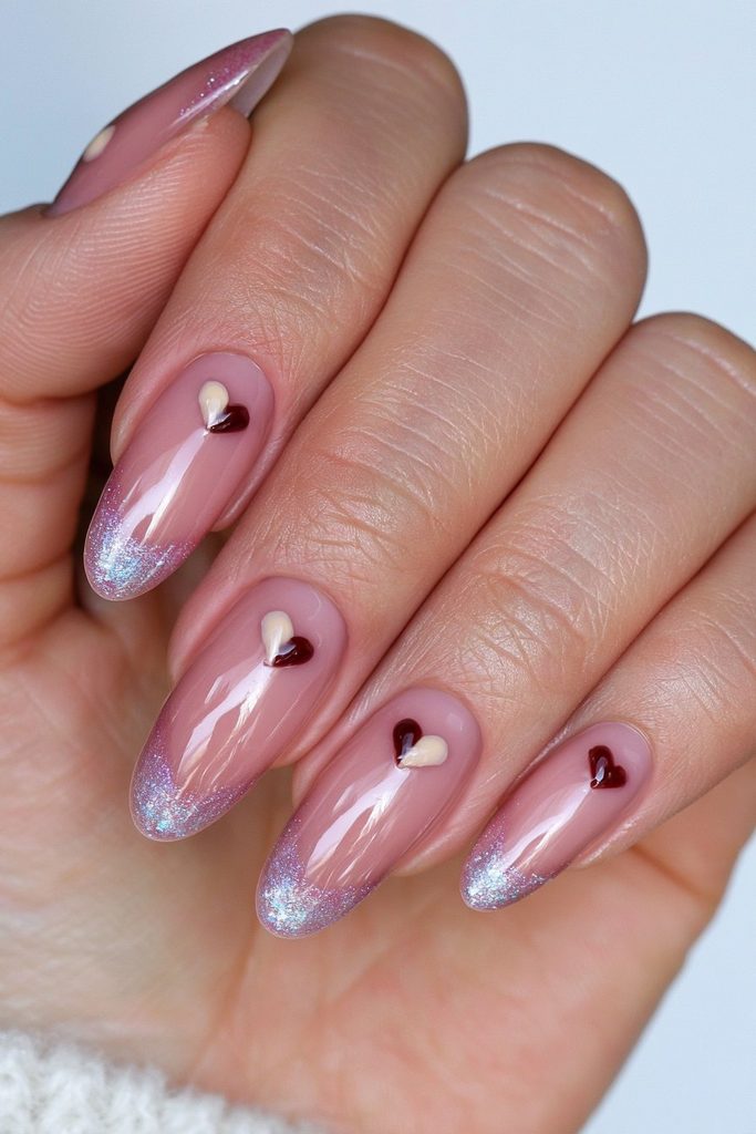 25 Mocha Mousse Nails Ideas for a Cozy, Creamy Manicure 16 Mocha mousse heart accent nails