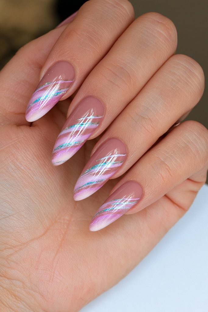 25 Mocha Mousse Nails Ideas for a Cozy, Creamy Manicure 15 Mocha silver chrome line nails