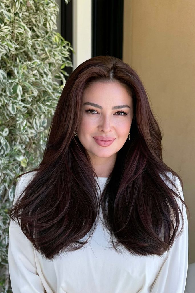 Mulled wine butterfly layered hair