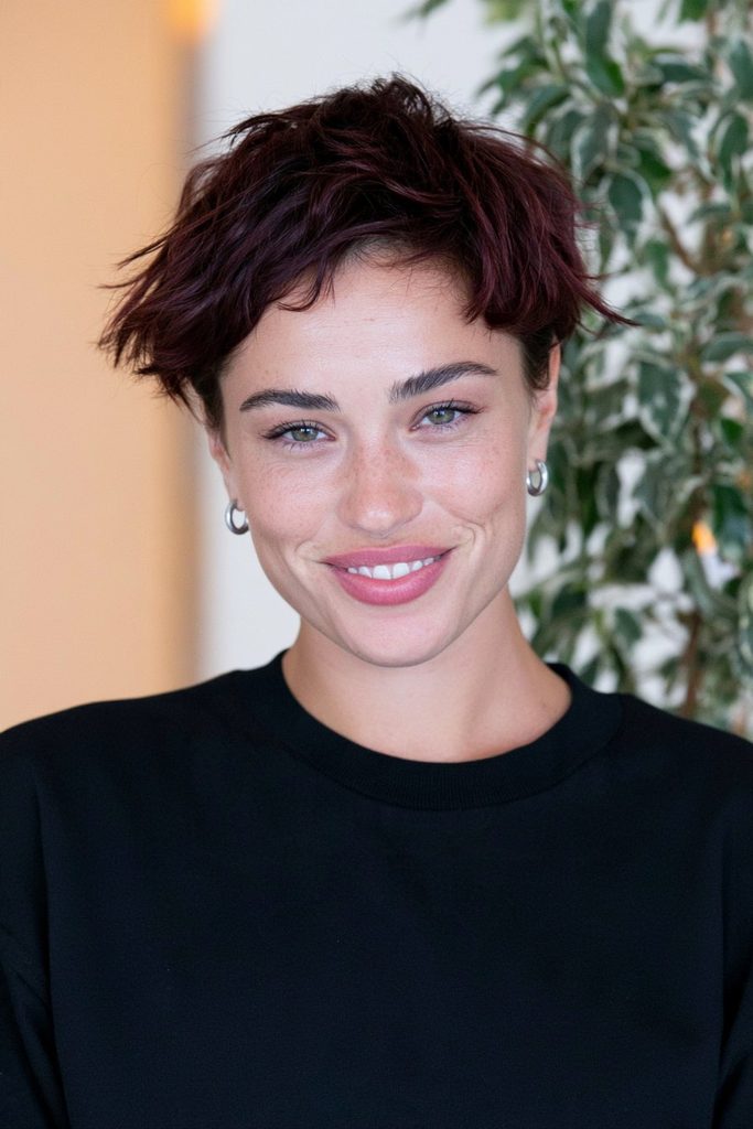 Mulled wine choppy pixie haircut