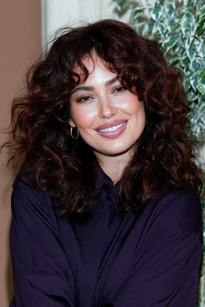 Mulled wine curly shag haircut