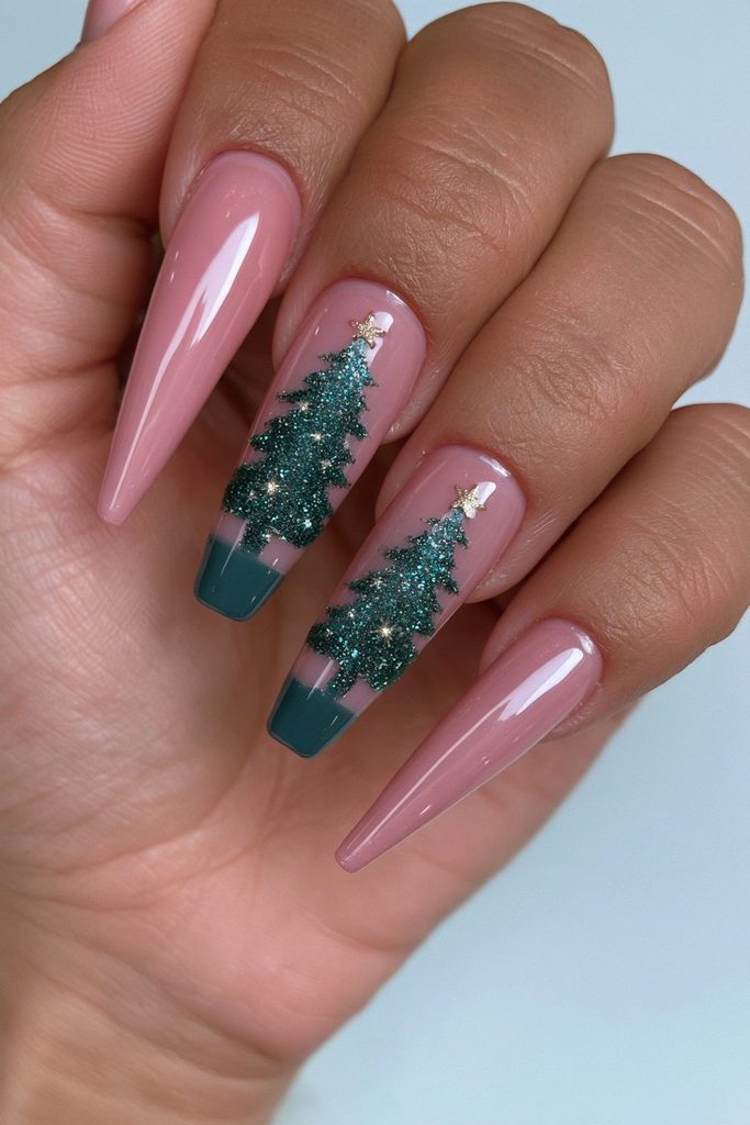 20 Green Glitter Christmas Tree Nails to Try This Season 20 Pencil nails full length glitter tree