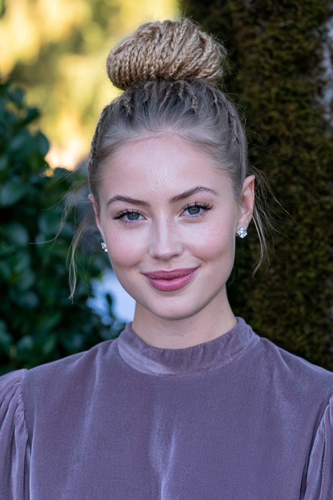 Pinned micro-braid fantasy updo hairstyle