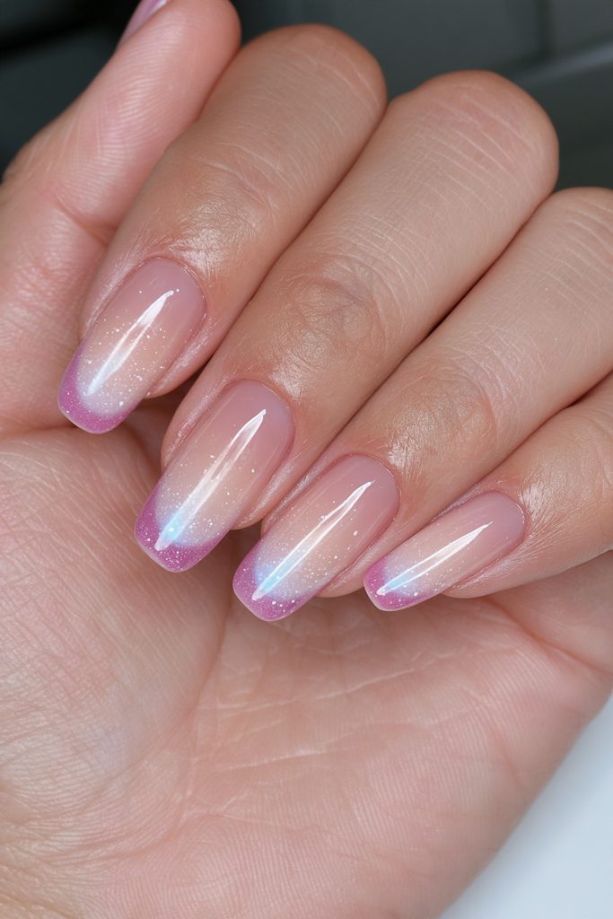 Powdered snow dots sheer nude nails