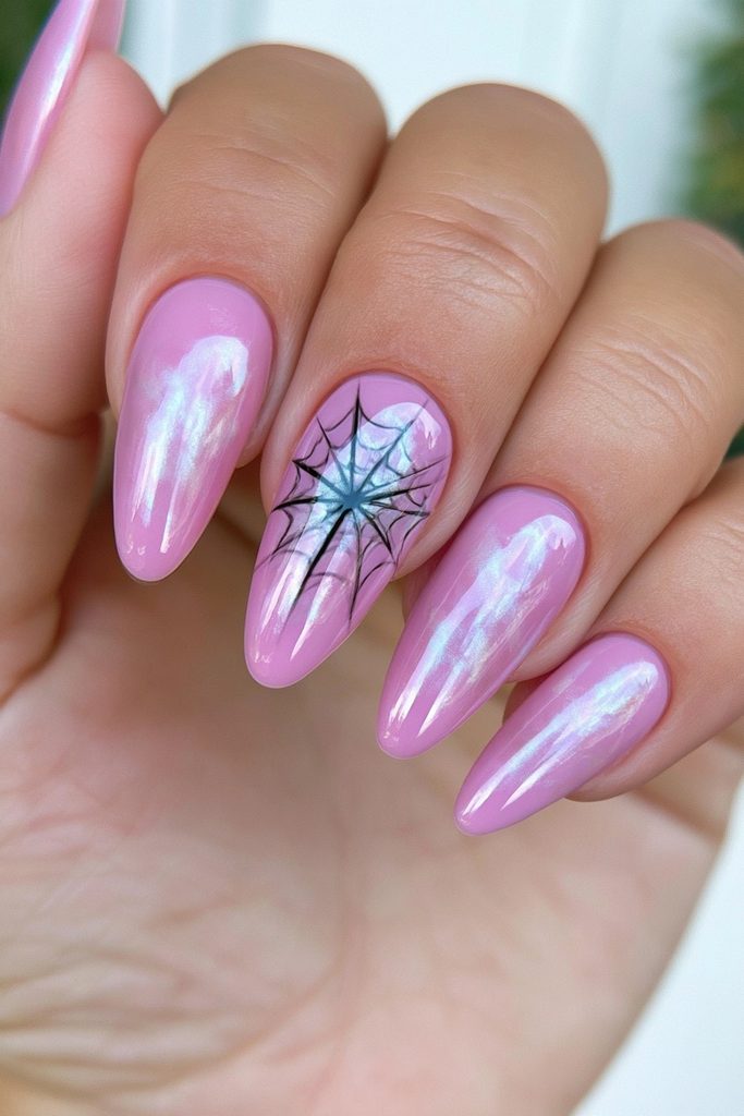 20 Spider Web Nail Ideas for a Spooky-Chic Halloween 13 Purple aura spider web nails