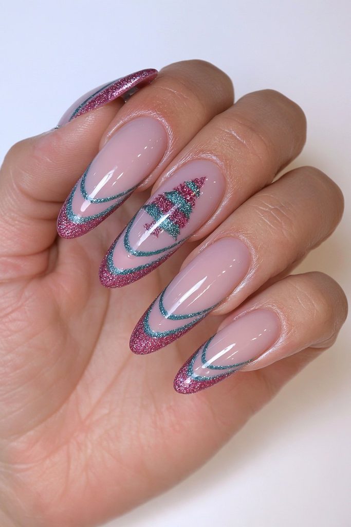 20 Green Glitter Christmas Tree Nails to Try This Season 18 Red green glitter tree tips