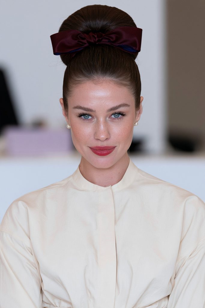 Beehive hairstyle tied with ribbon