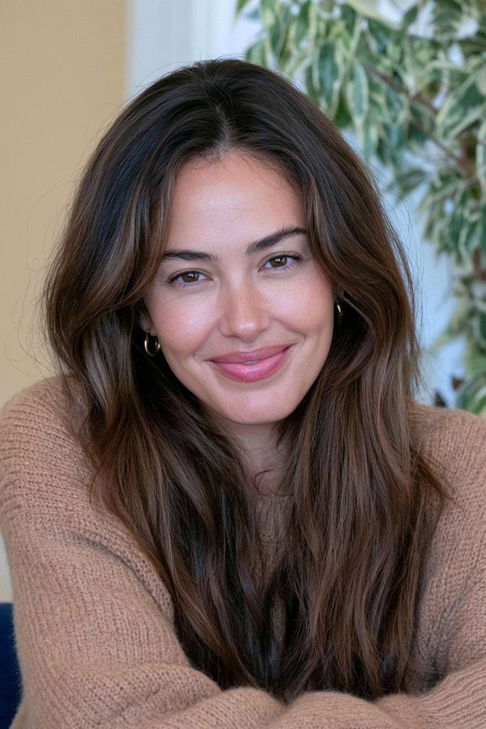 Rooted chestnut brown hair color