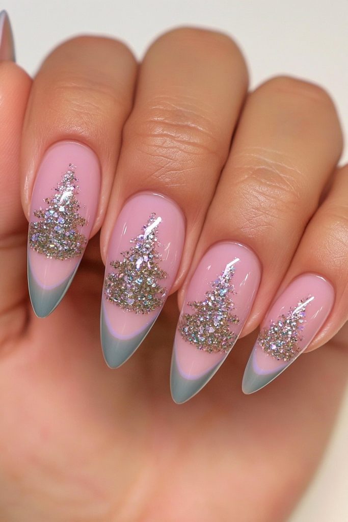 20 Green Glitter Christmas Tree Nails to Try This Season 14 Sage olive glitter Christmas tree