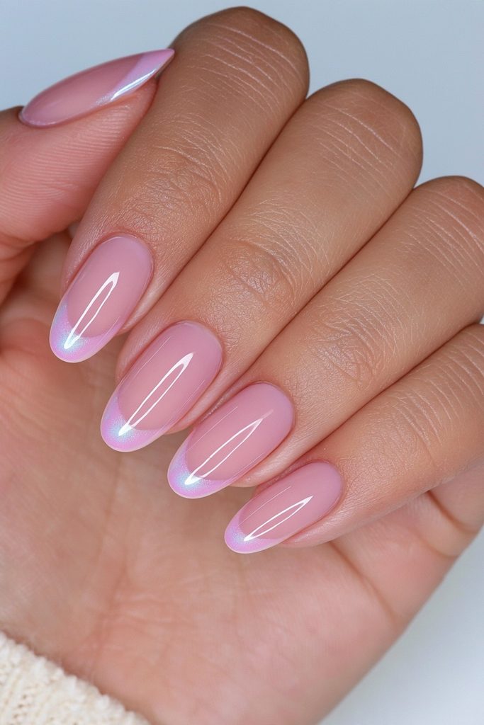 Sheer nude glazed finish nails