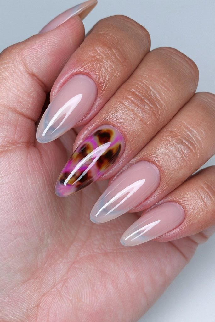 Sheer tortoiseshell accent manicure nails