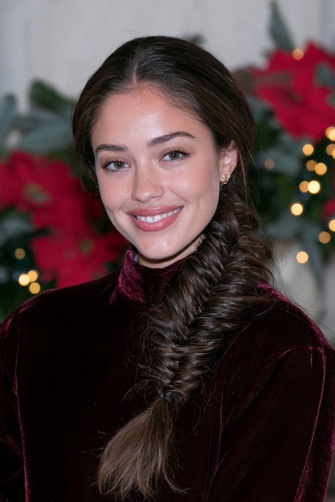 Side fishtail braid over shoulder