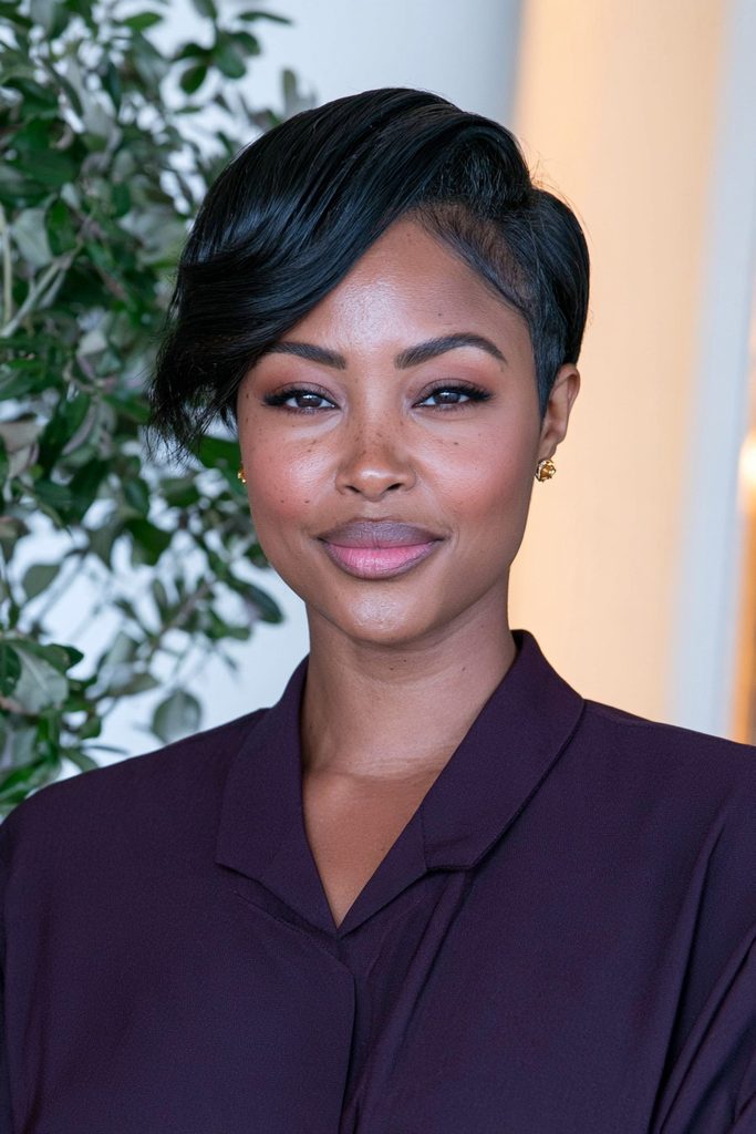 Side-swept pixie quick weave hairstyle