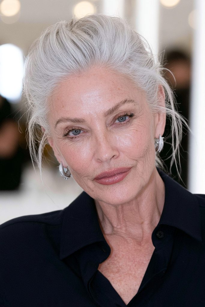 Silver hair beehive updo