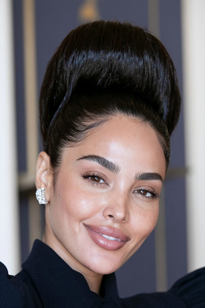 Sleek bouffant beehive updo hairstyle