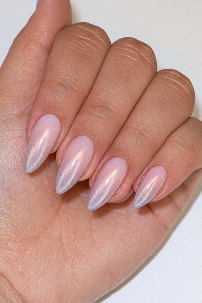 Soft grey aura gradient nails