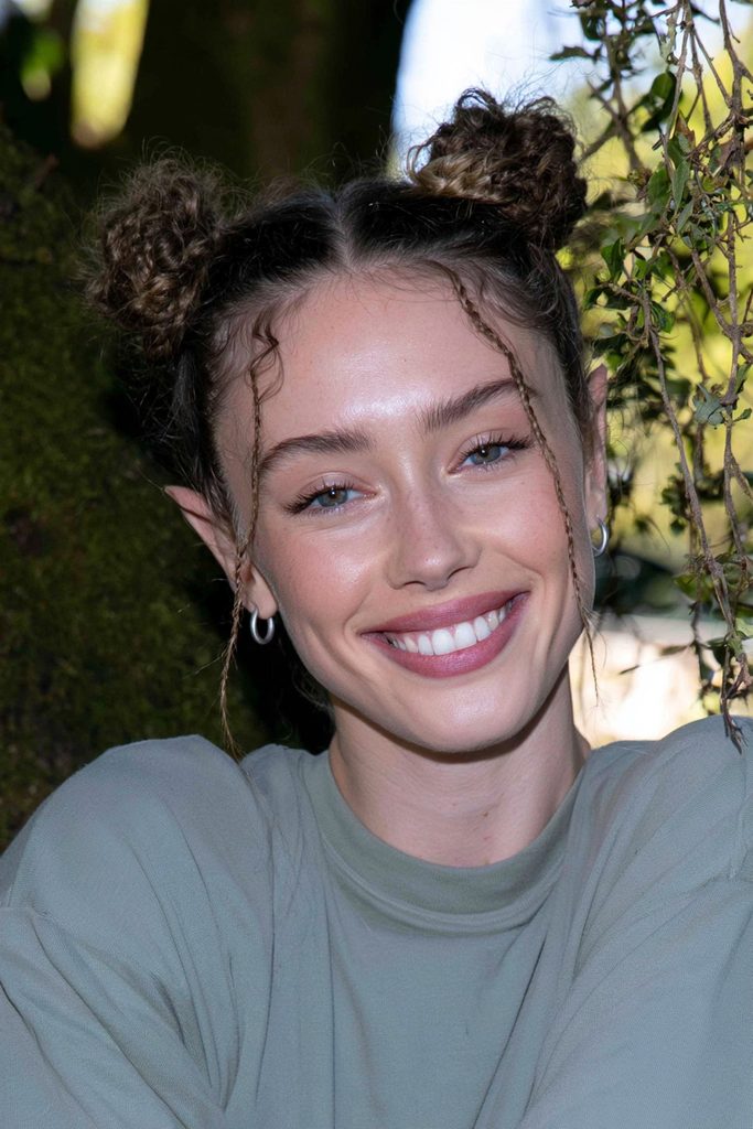 Space buns with mini front braids