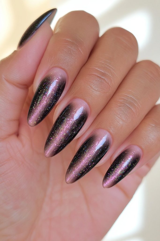 Spooky black cat-eye silver shimmer