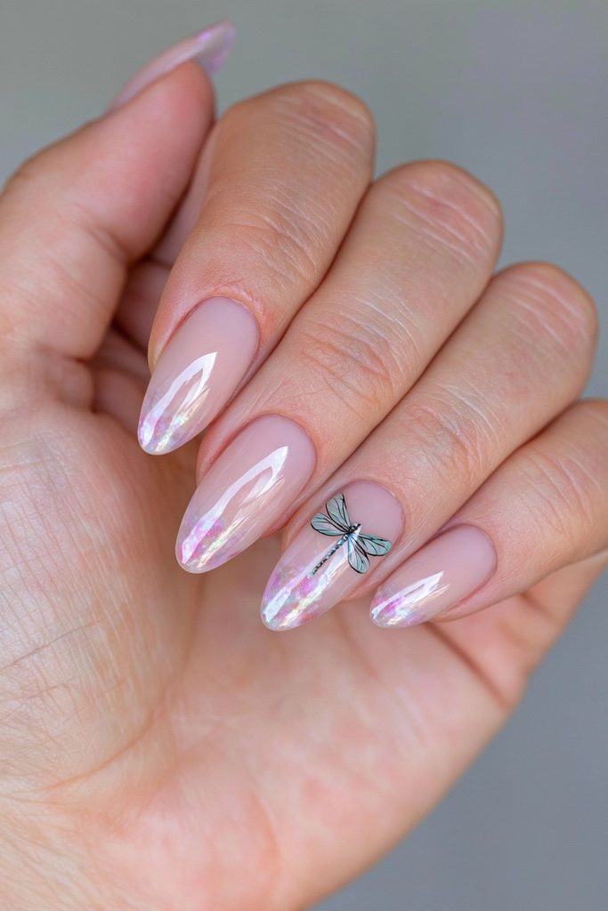 22 Coraline Nails That Are Subtle Enough for Everyday Wear 19 Navy nails tiny dragonfly accent